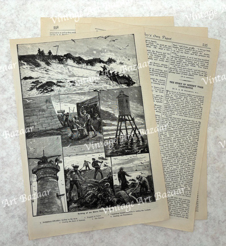 Skerry Vore Story Skerryvore Lighthouse 1884 antique Victorian art print article