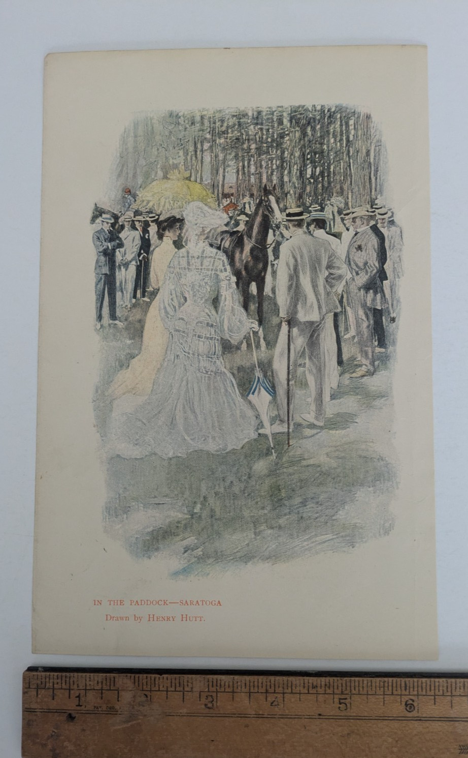 In the Paddock Saratoga NY Illustrated Print Henry Hutt Horse Racing Scene