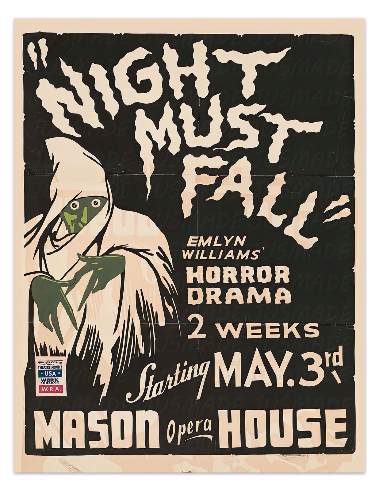 Vintage Horror Halloween Ad Illustration 1930’s NIGHT MUST FALL Art Poster/Print