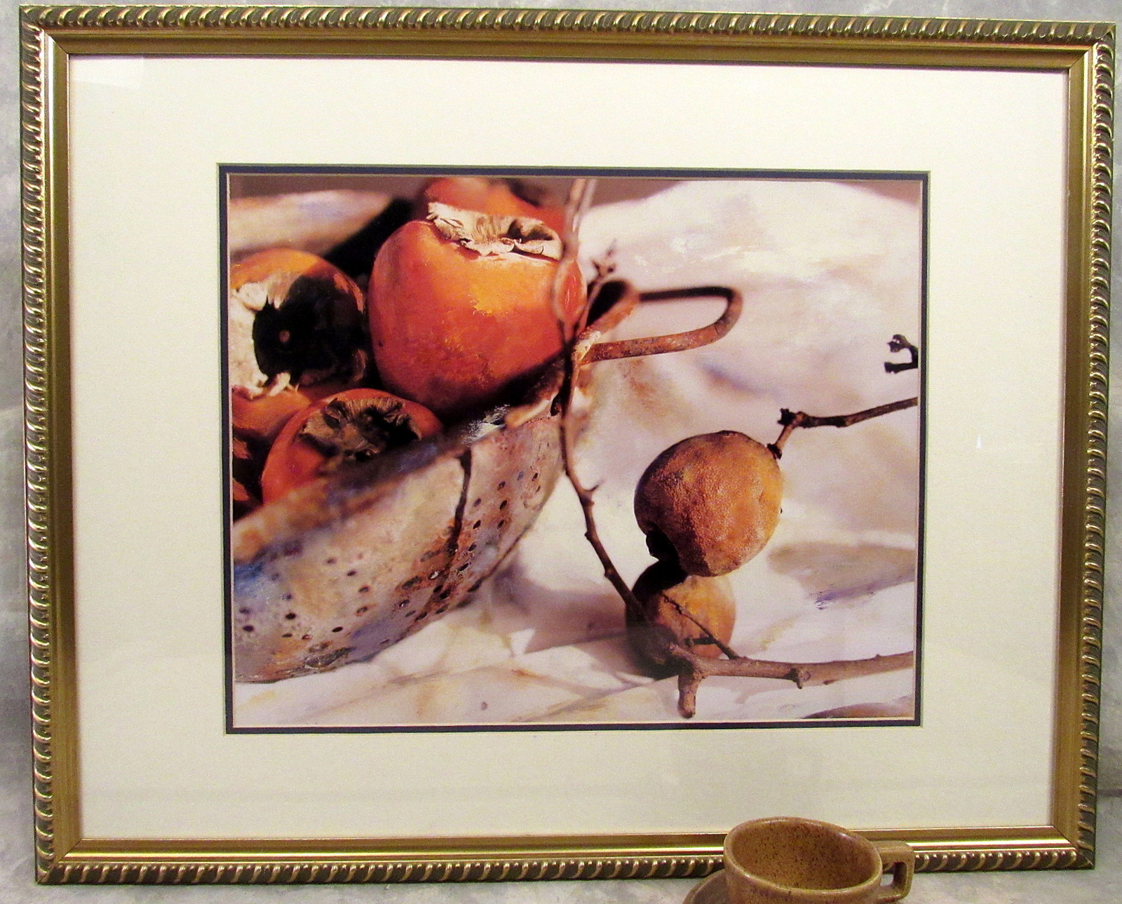 Artist Deborah Roundtree Framed Print PERSIMMONS Still Life art photo Gold frame