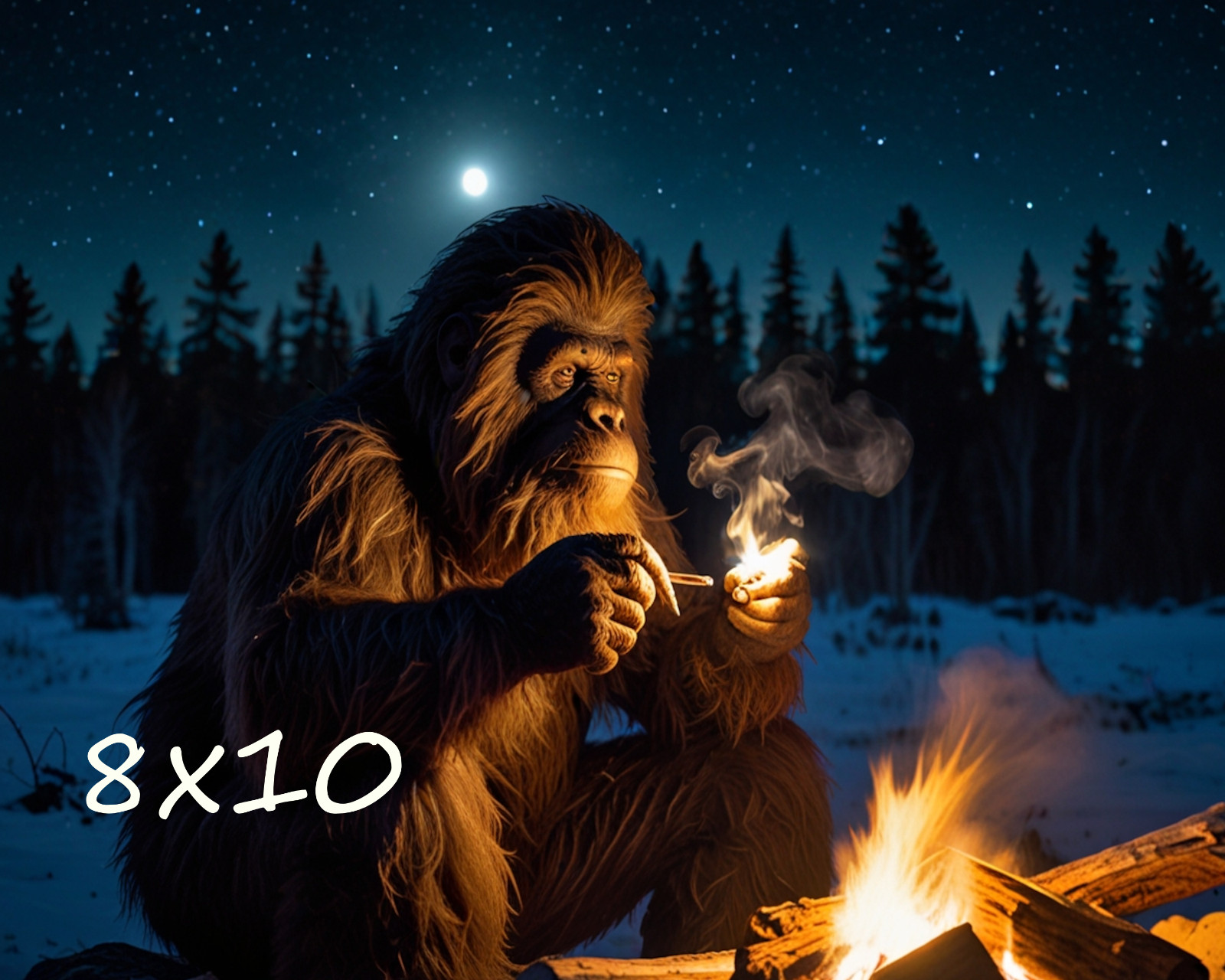 Vintage Sasquatch Bigfoot Art Print Relaxing with a Joint Wall Decor Gift
