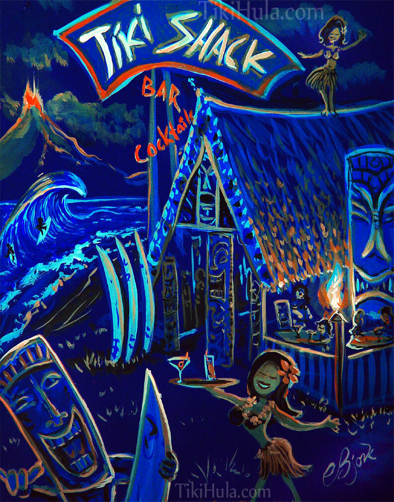 CBjork Signed 8×10 PRINT Hawaiian Island Beach Blue Tiki Shack