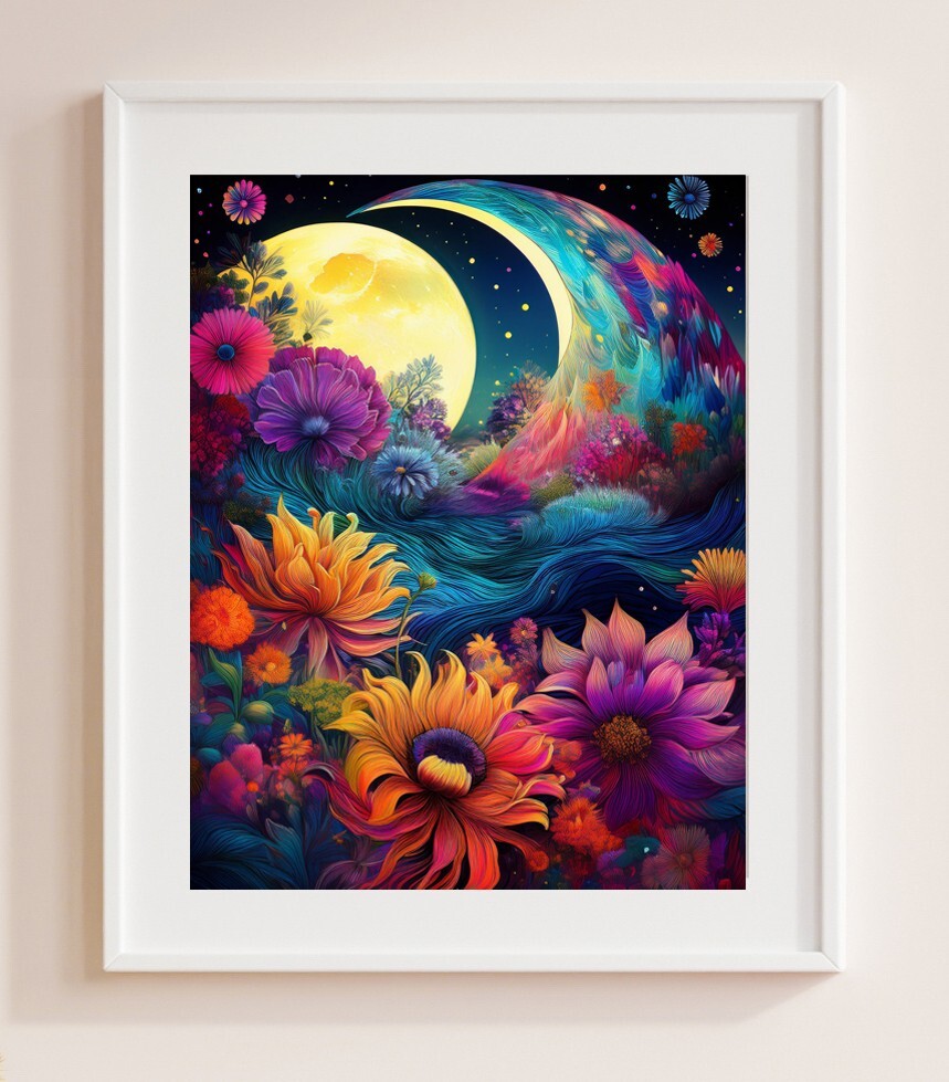 Wall Art Print/Picture Psychedelic Moon decor Fine Art Matte Paper 12 x 10″