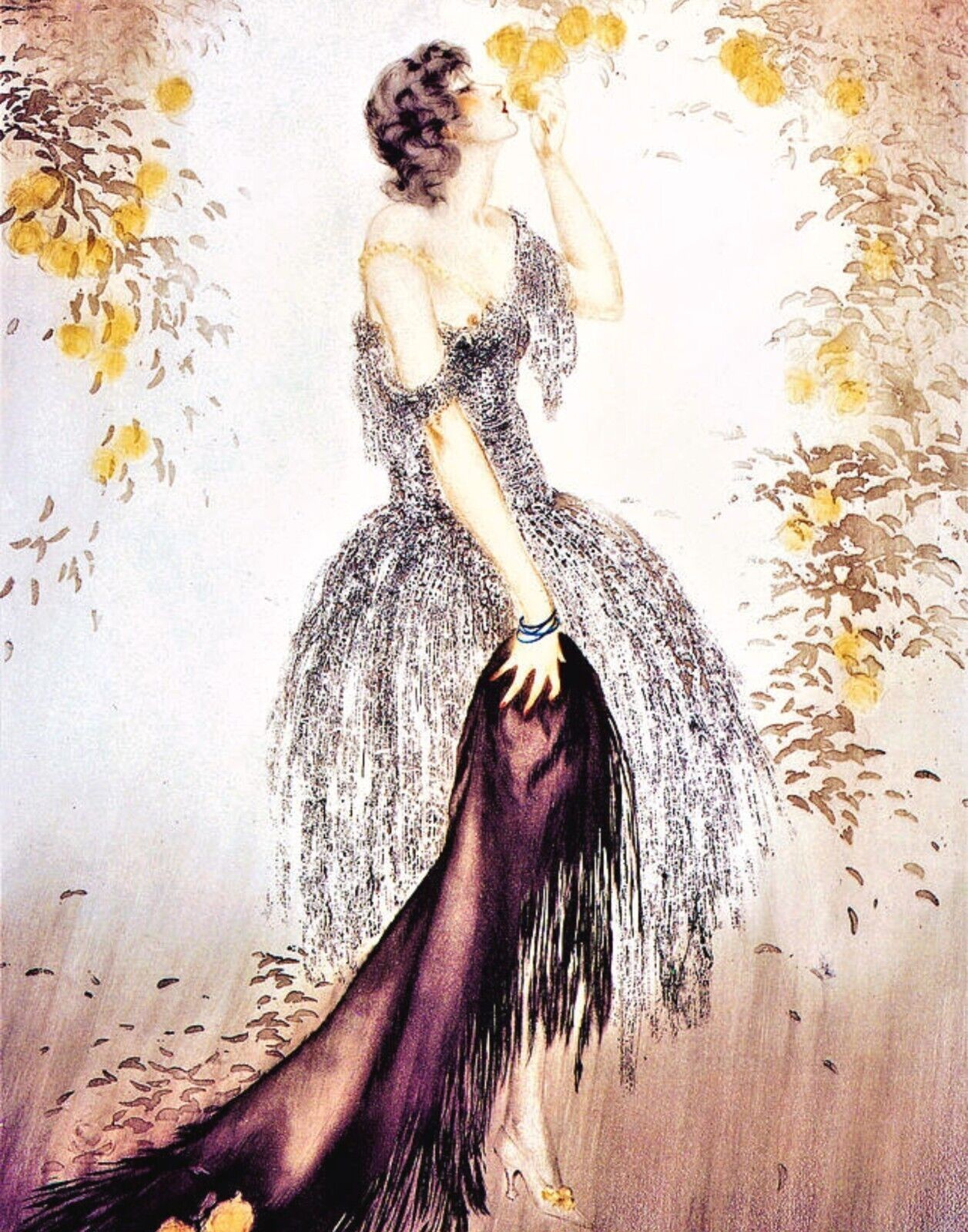 Lady with Black Shawl by Louis Icart vintage painting ART Home Decor