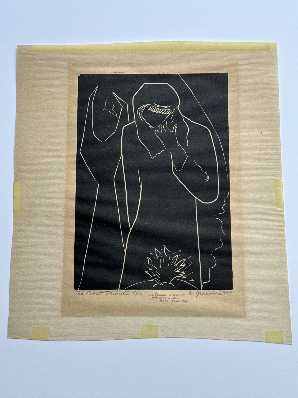 HERBERT GRALNICK WOODCUT WOODBLOCK PRINT 1960’S MODERNISM ABSTRACT CUBUSM LISTED
