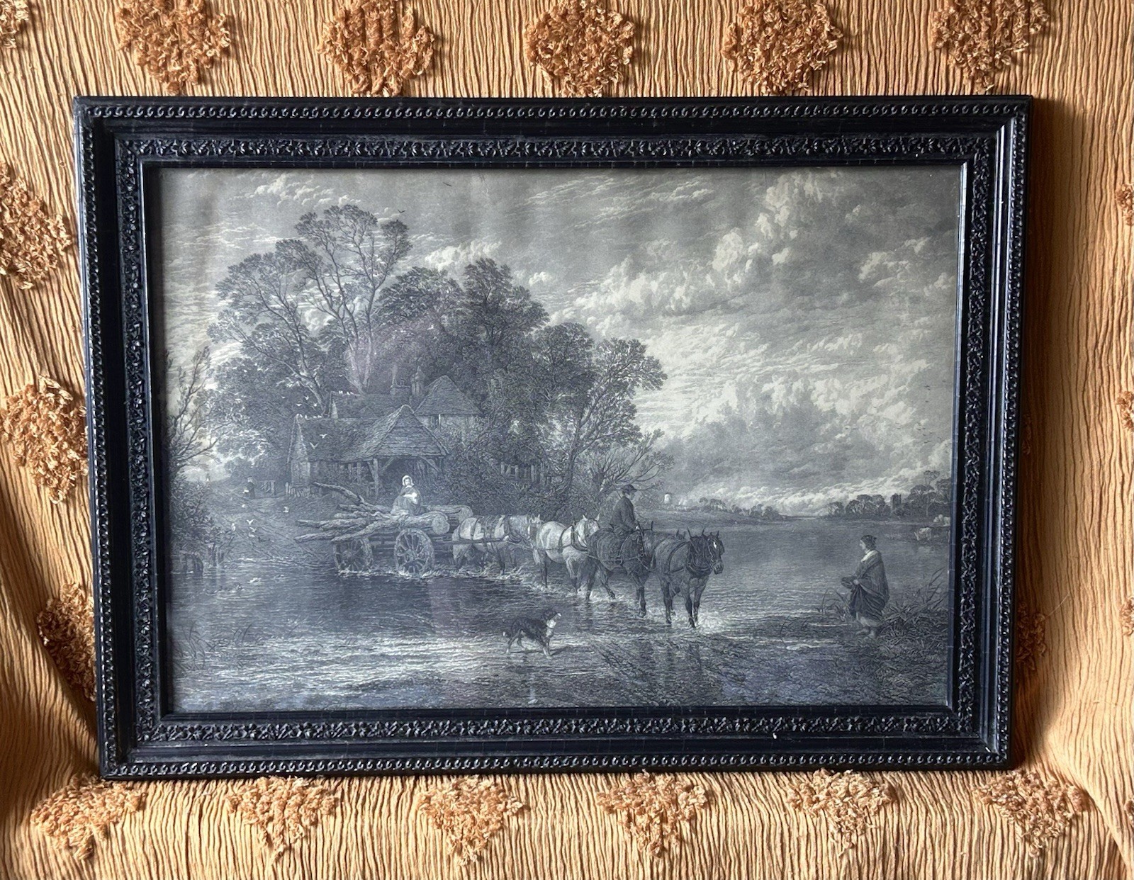 Antique Victorian Etching “The Nearest Way in Summer Time” Ornate Frame 28×21
