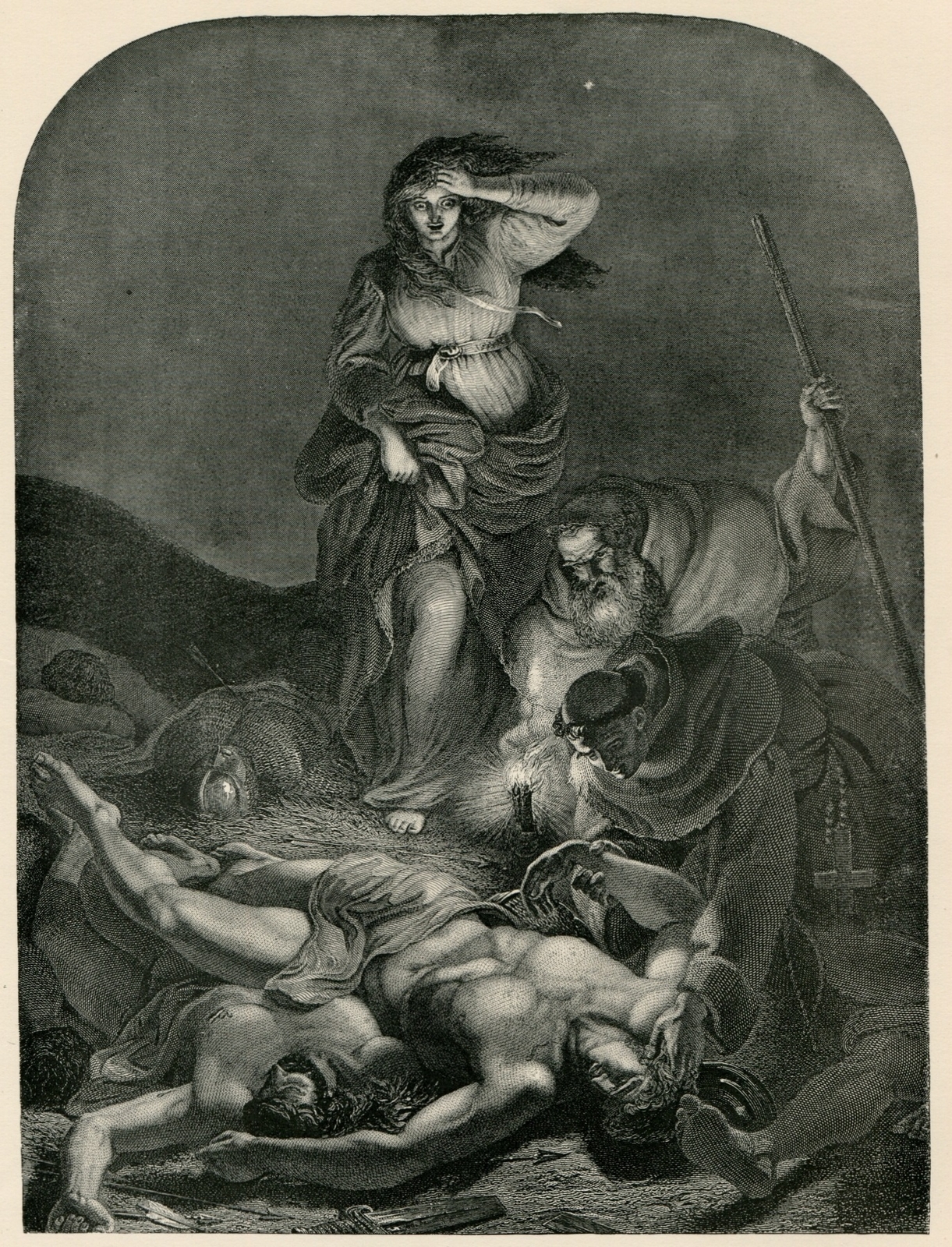 Edith Finding The Body of Harold with the Monks, 1902 vintage engraving