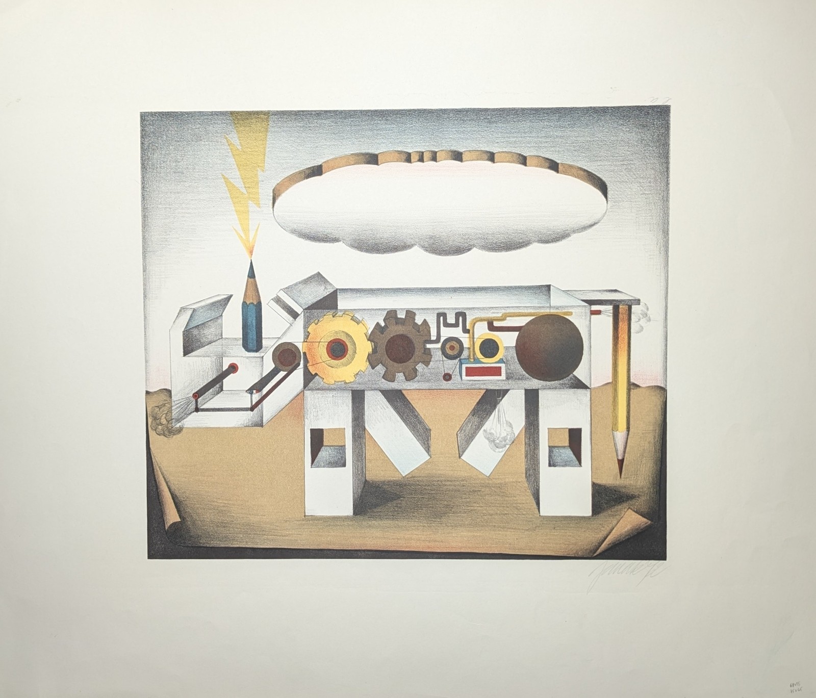 Alois Janak, Abstract Machine, Lithograph, Hand Signed, Dated, 1972