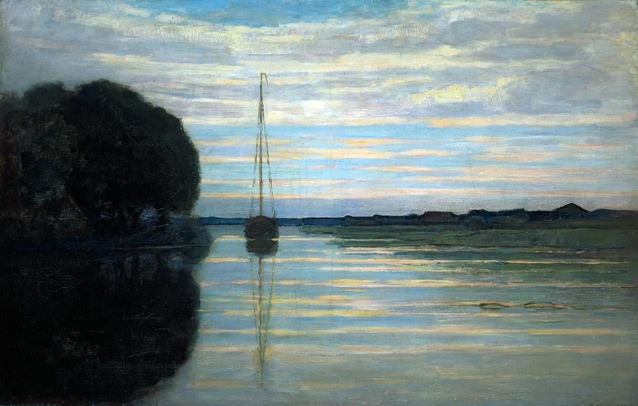 Piet Mondrian River View with a Boat Sun 1907 17″x 22″ Archival Art Print