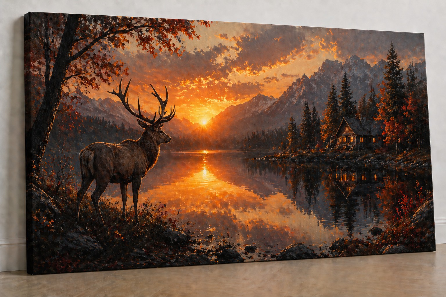 ICE ARMOR Large Canvas 24×36″ Sunset Deer Lake Landscape