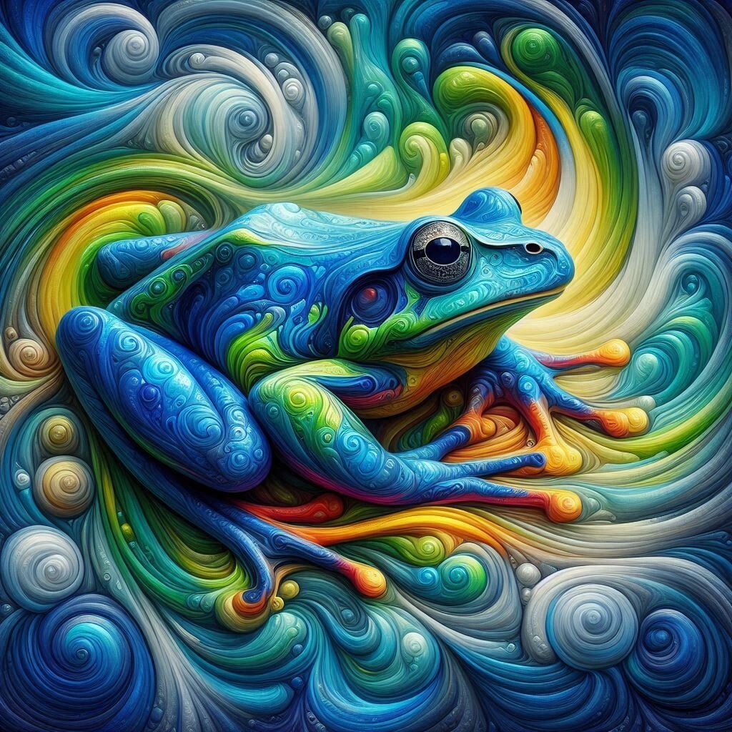 BULLFROG is a 16″ X 16″ Gallery-wrapped, One-of-a-kind (OOAK) , Canvas Print