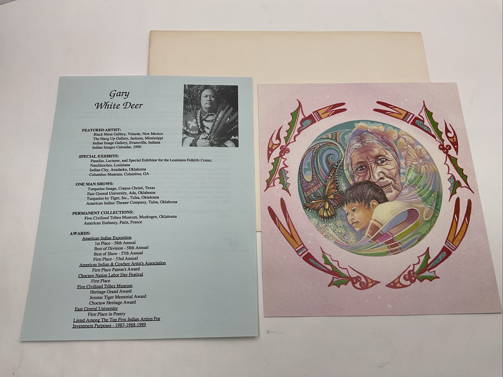 Gary White Deer Unsigned Print Of 1994 AFRI Christmas Card Original Envelope K6