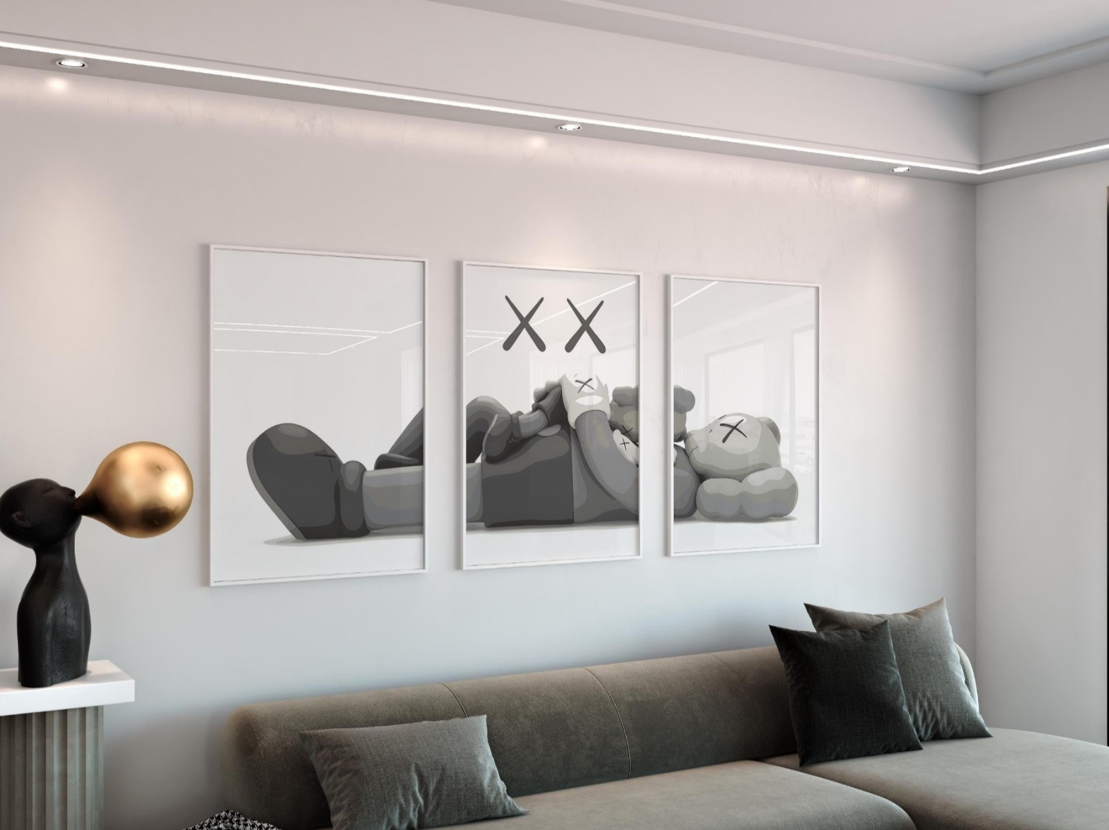 Set of 3 Family Relax Kaws Art pieces canvas wall home decor Portrait Gallery