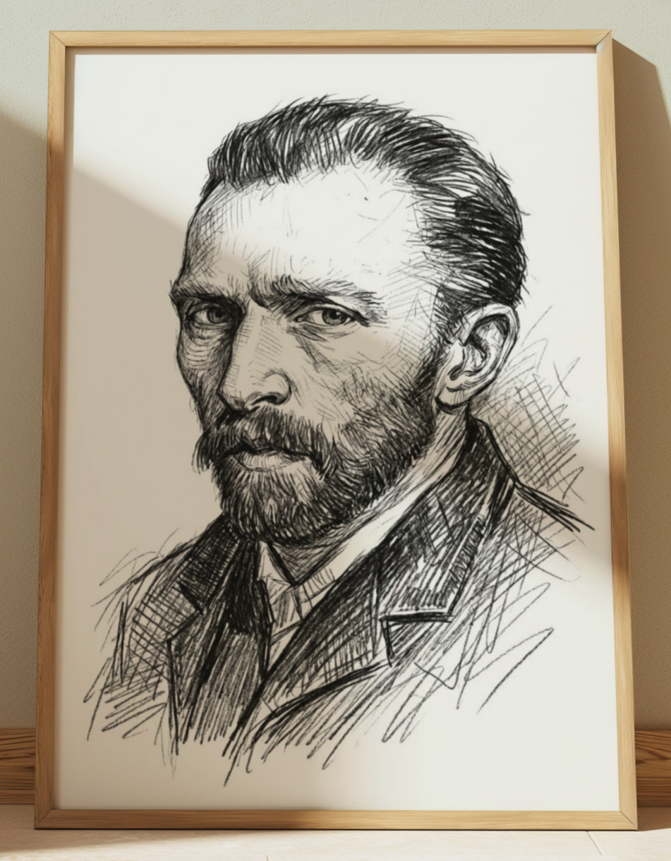 VINCENT VAN GOGH DRAWING PRINT PORTRAIT SKETCH 8″ x 10″ VINCENT VAN GOGH PRINT