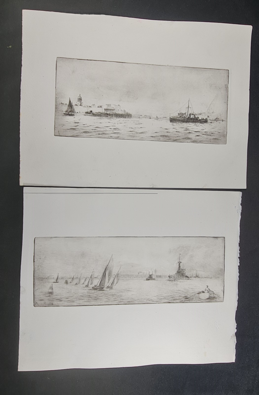 Portsmouth Harbour John Eggett Etchings x2 in style of Langmaid