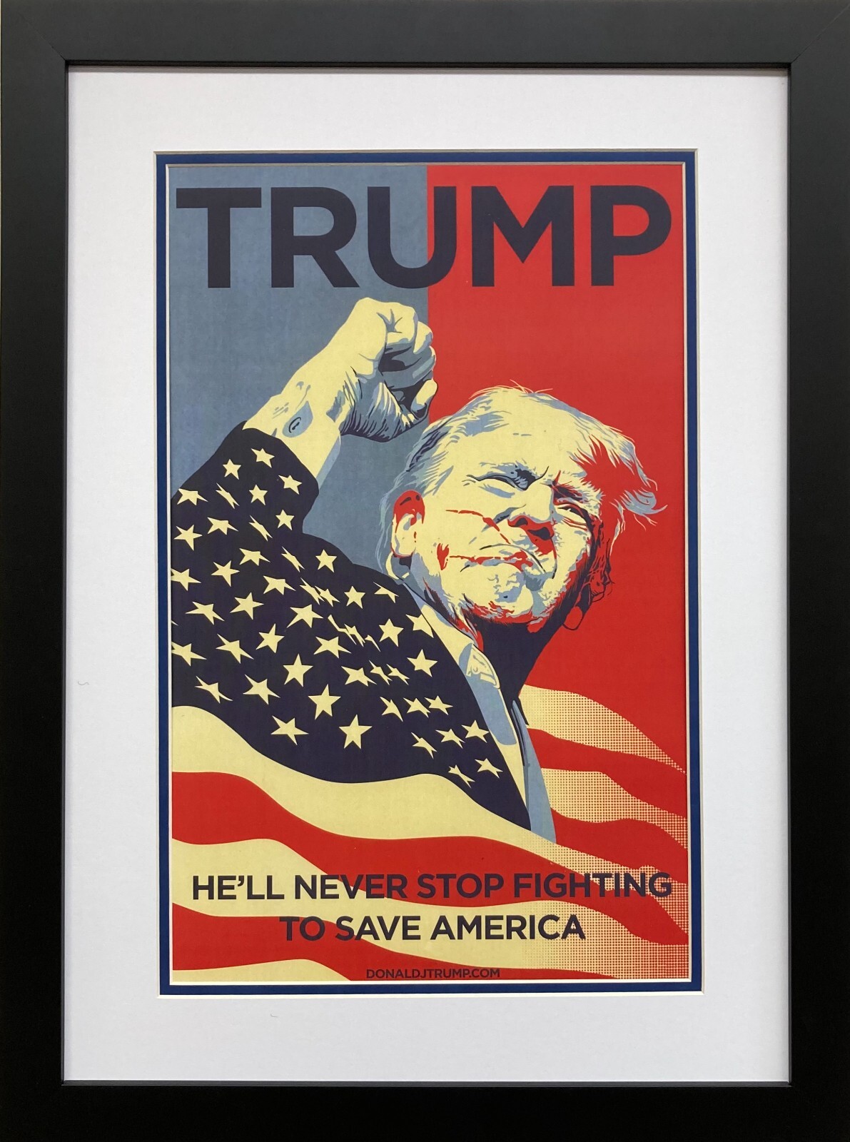 Donald J. Trump “He’ll Never Stop Fighting” Newly Custom Framed Art Political