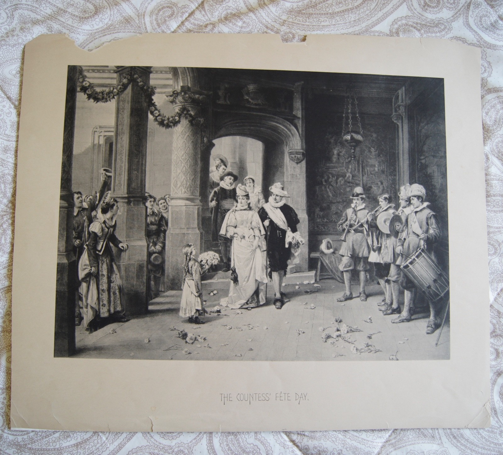 Antique Lithograph Adrien Moreau French Spanish Wedding 1879 Le Fete Day 20×17