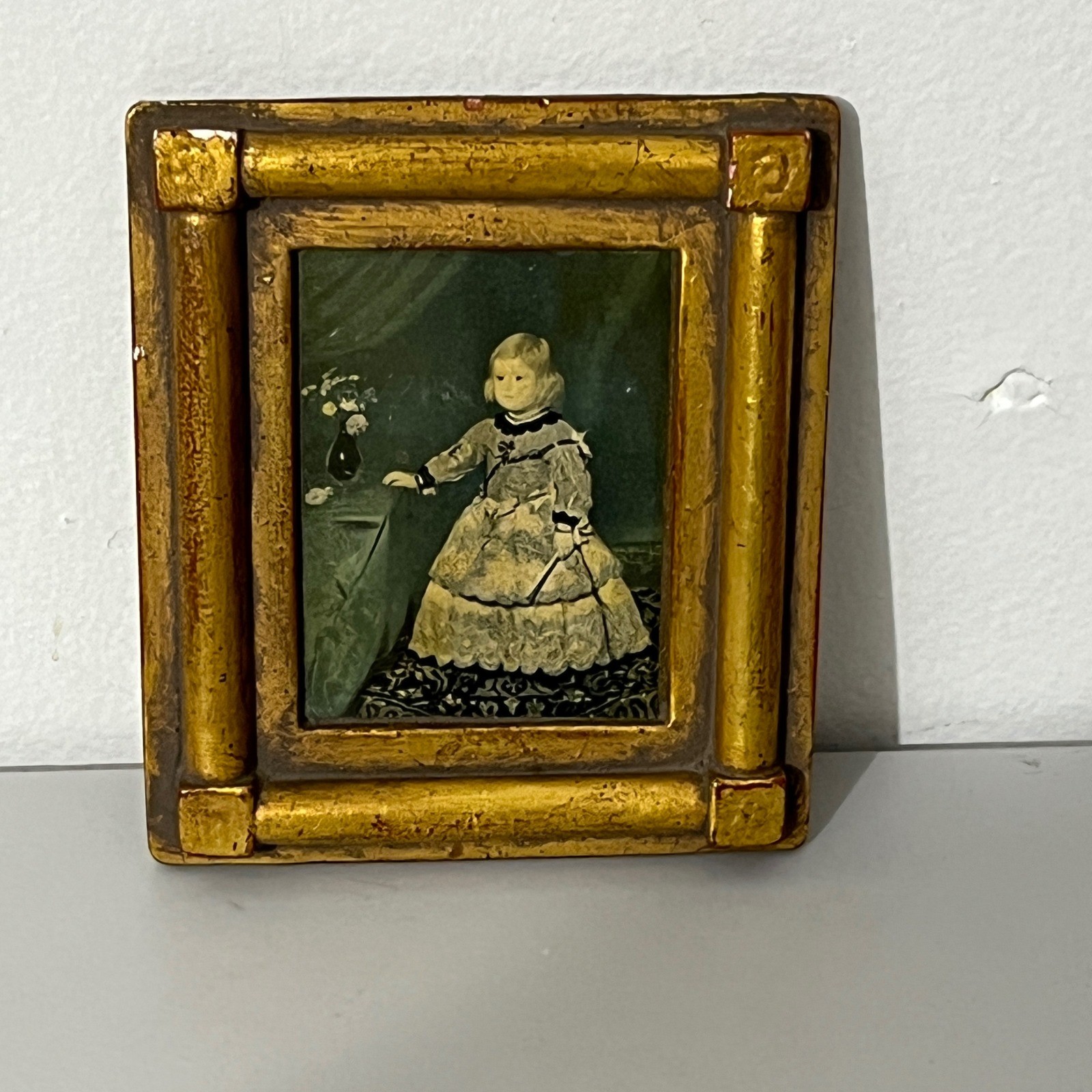 Vintage Infanta Margarita Teresa Miniature Framed Art Gold 4×5 Portrait