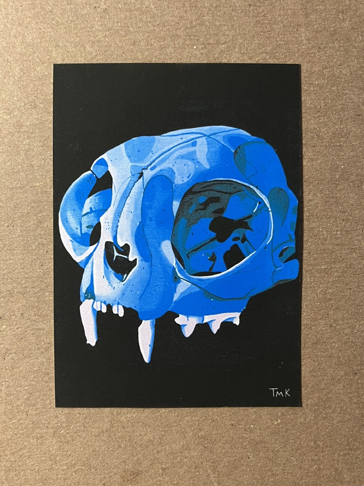 ACEO Art Print “Cat Skull” 2.5”x3.5” Acrylic Painting