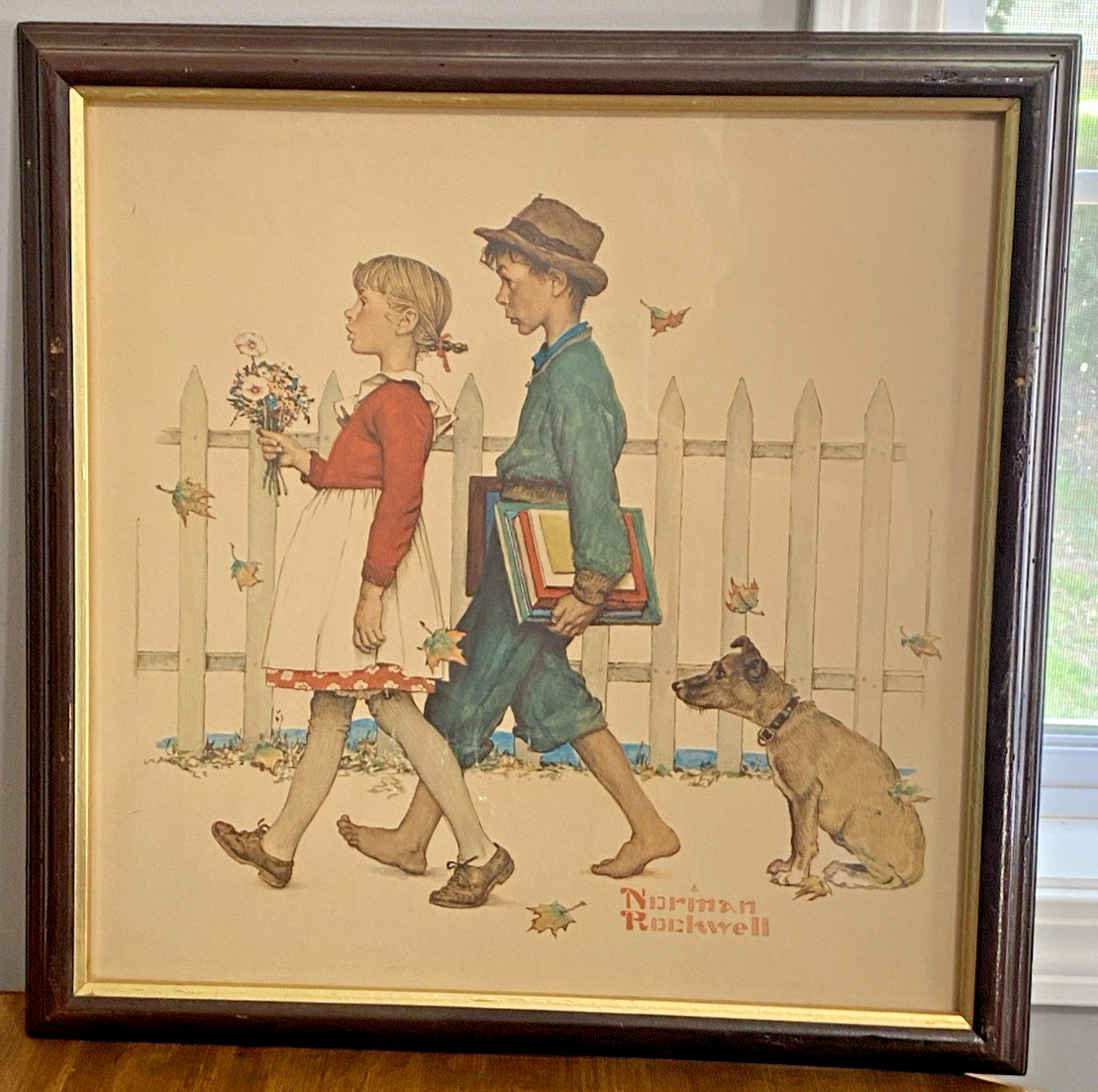 1960s Norman Rockwell Licensed reprint “Young Love” Framed 18″ x 18″