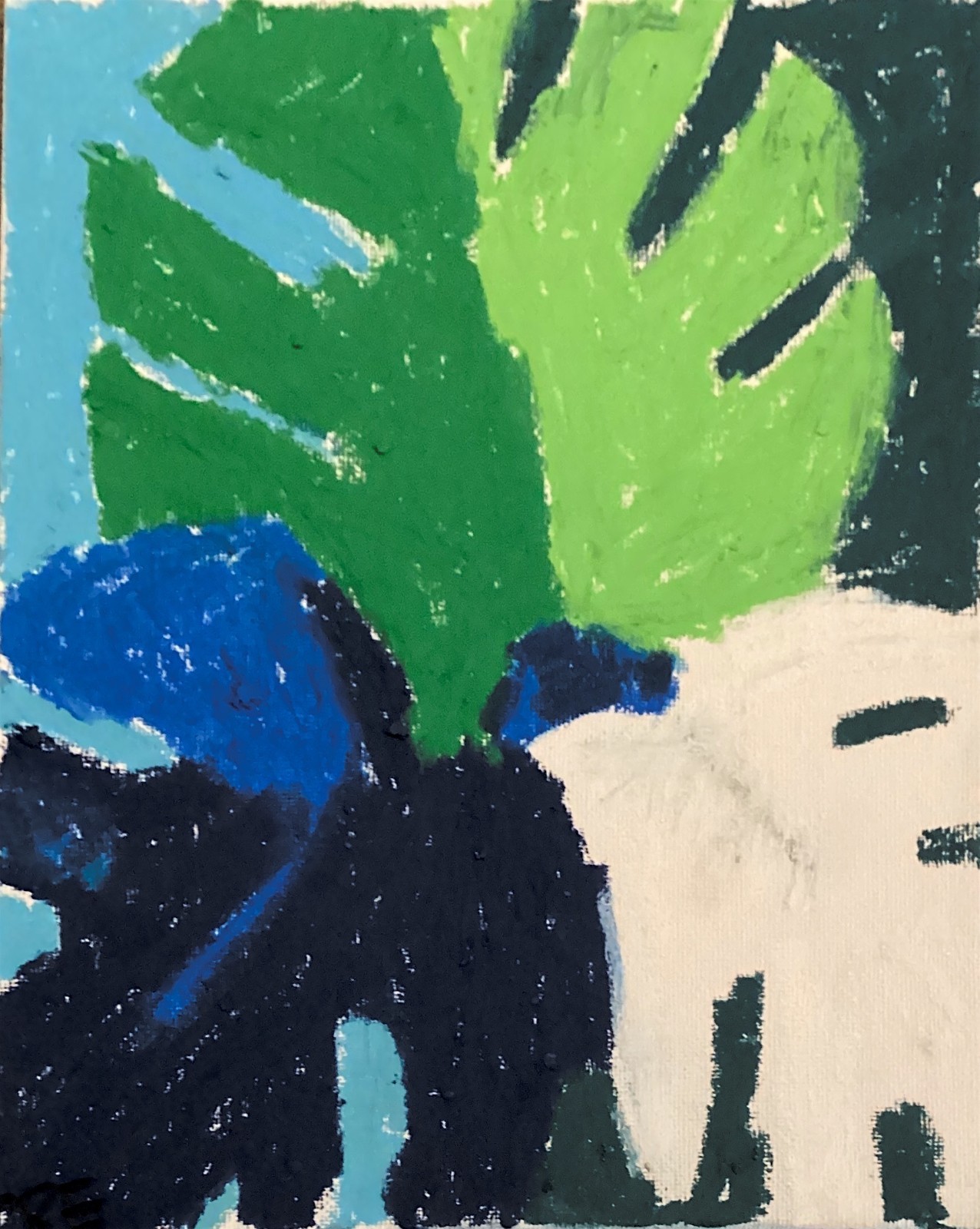 Neo Expressionism Blue Leaf Modern Boho Monstera Textured Original 8 by 10 – 2/3
