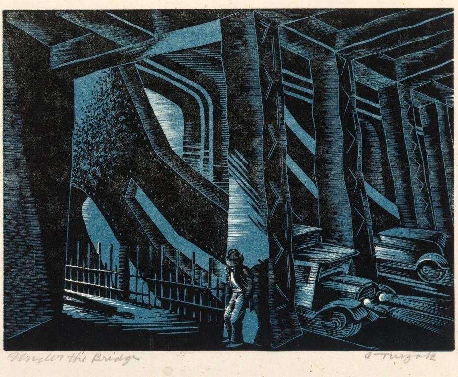 Under the Bridge Charles Turzak VINTAGE art print antique painting