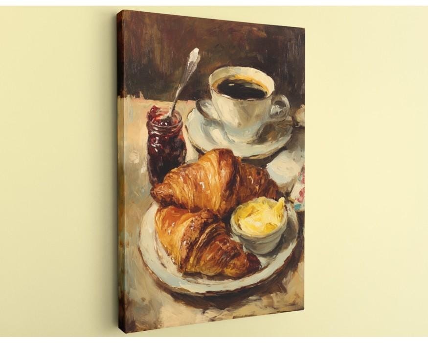 French Breakfast Painting Canvas Print Art Croissant Coffee Kitchen Decor
