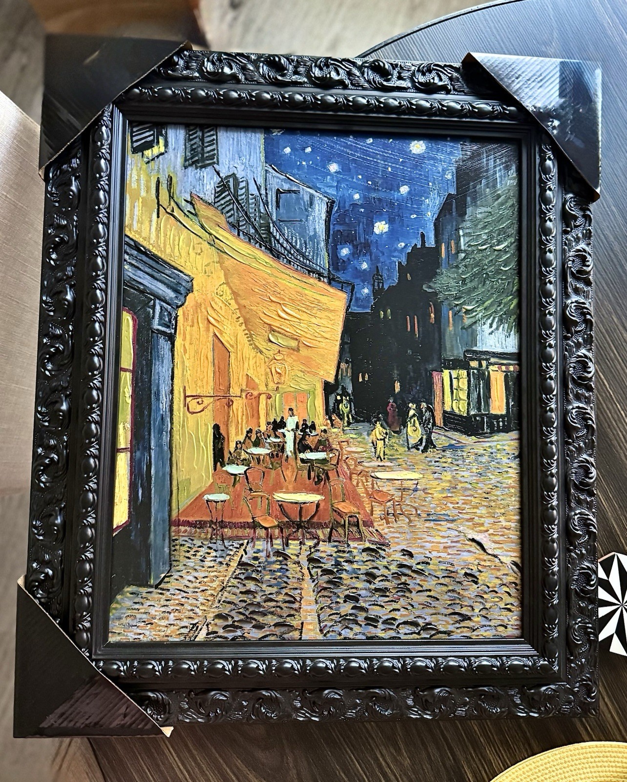 Hand Painted Van Gogh Café Terrace at Night Canvas COA Black Baroque Wood Frame