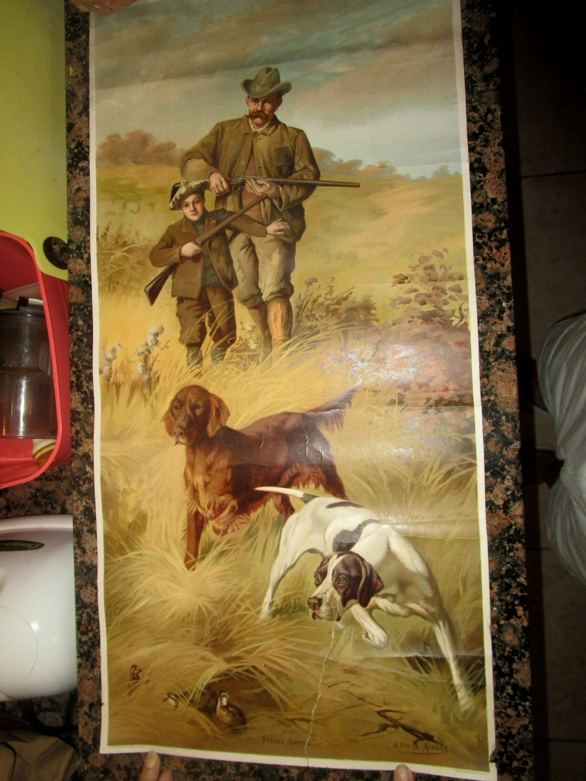 1898 Antique Adv Color Lithograph Arbuckles Coffee Rare Sporting Scene Knapp Co