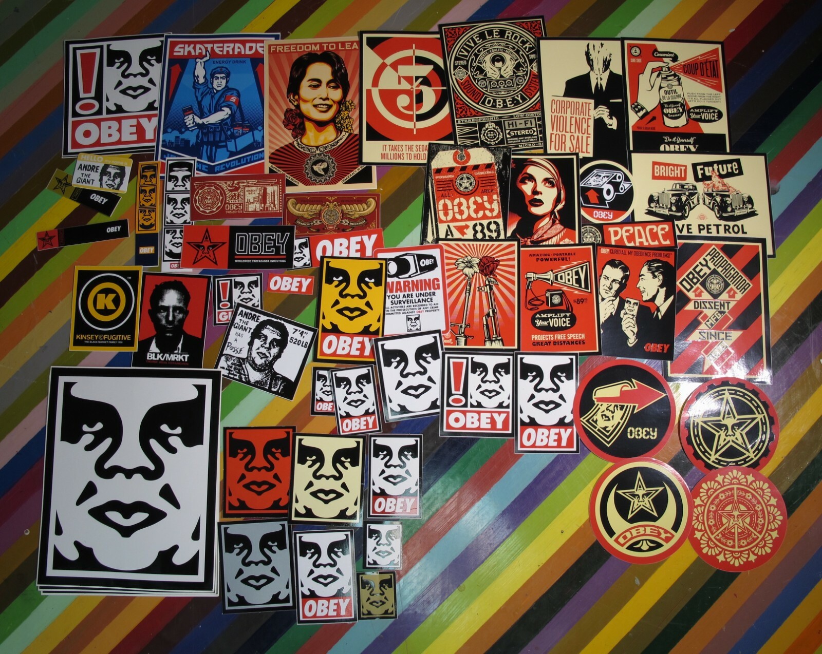 vtg 1990s 2000s graffiti art pop sticker – Obey logos Andre Black market orange+