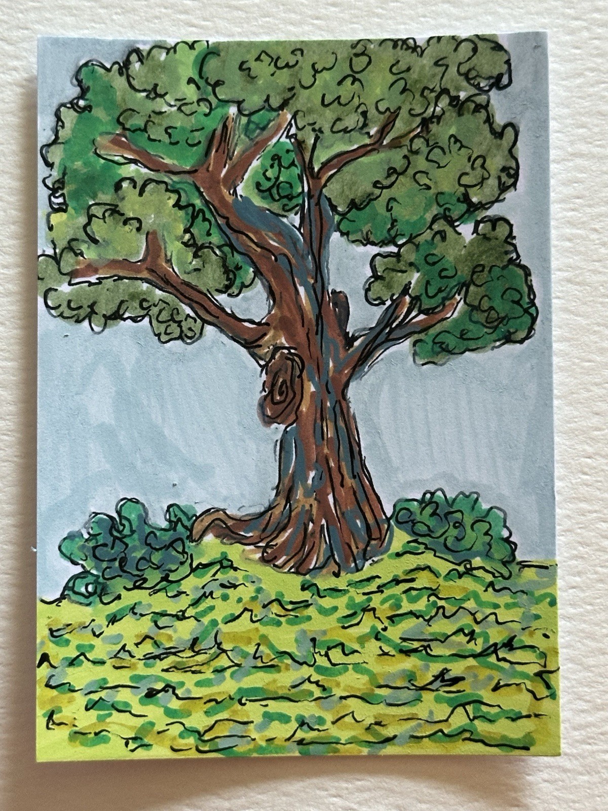 ACEO Original Tree “Beautiful Tree” Landscape MixedMedia 2.5×3.5 signedbyKC