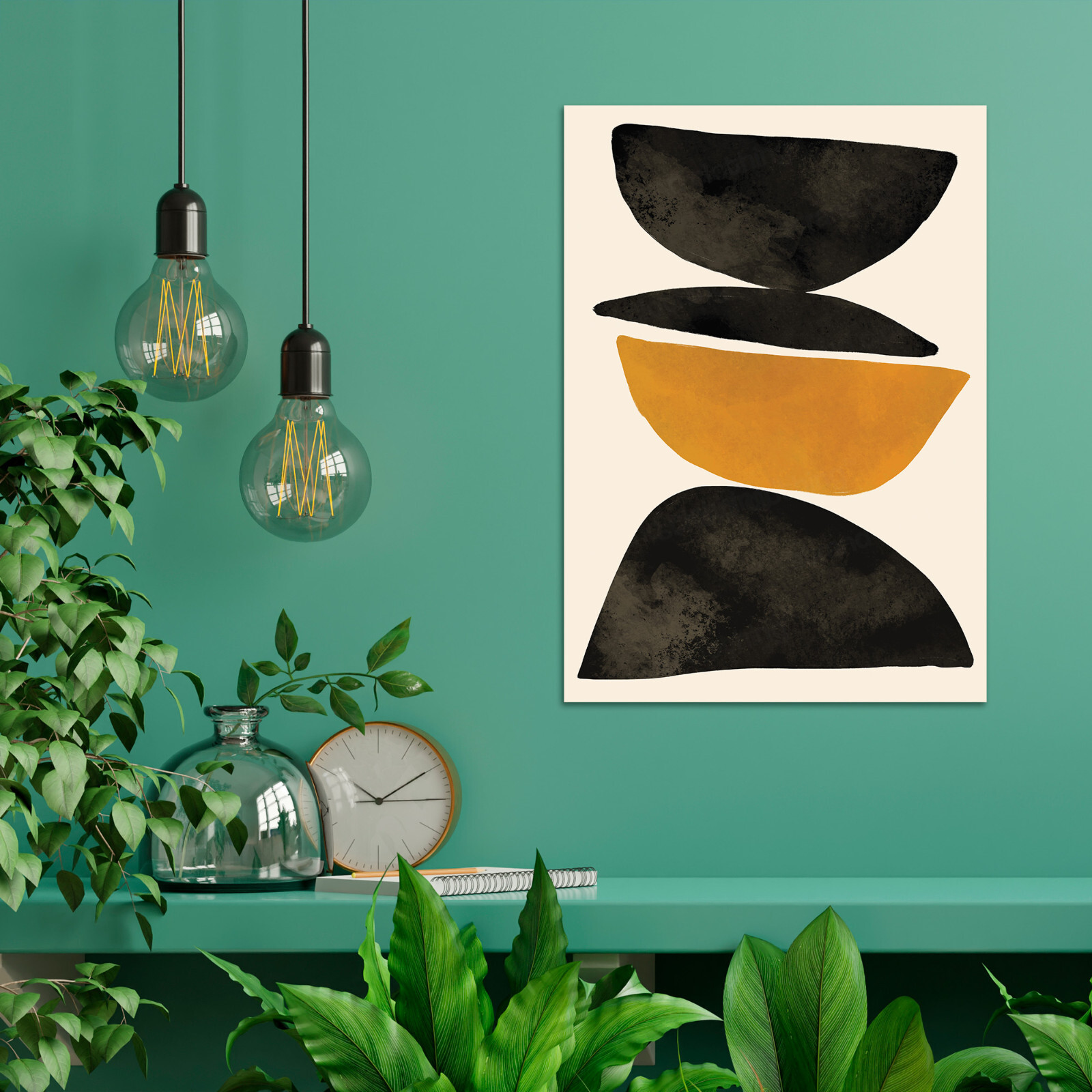 Abstract Modern Wall Art Print Poster Contemporary Cairn Gold Brown Serene Shape