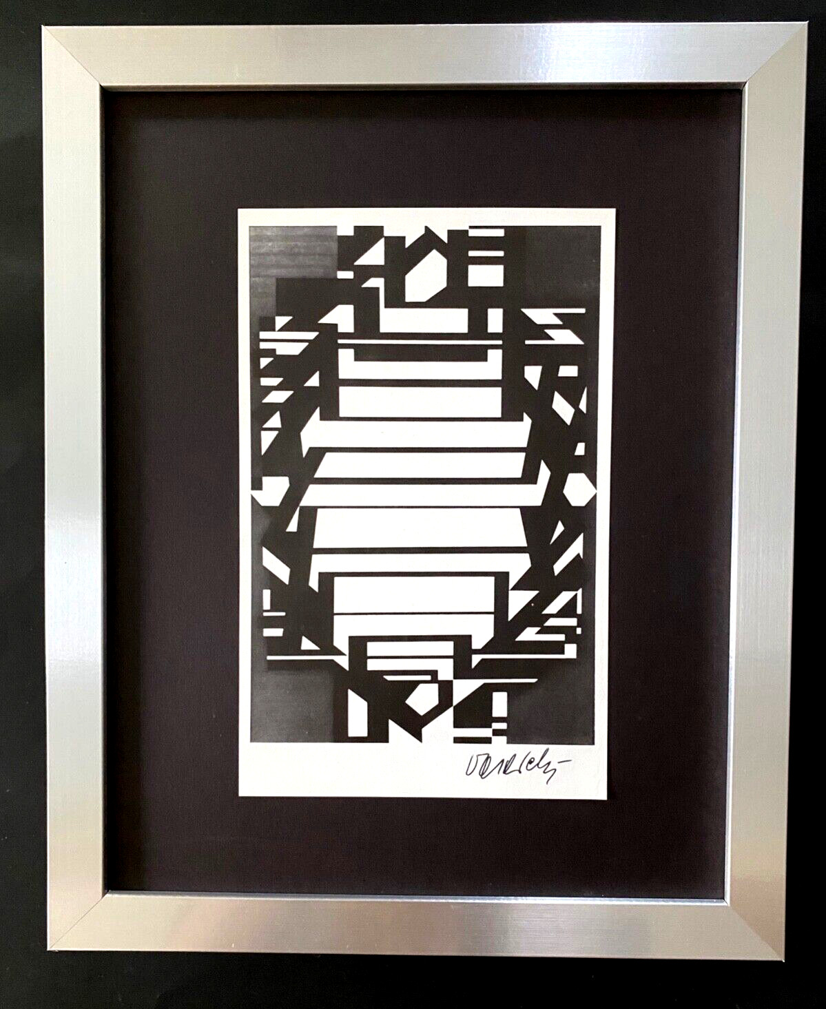 VICTOR VASARELY PRINT FROM 1970 + SIGNED GEOMETRIC ABSTRACT NEW FRAME 14x11in