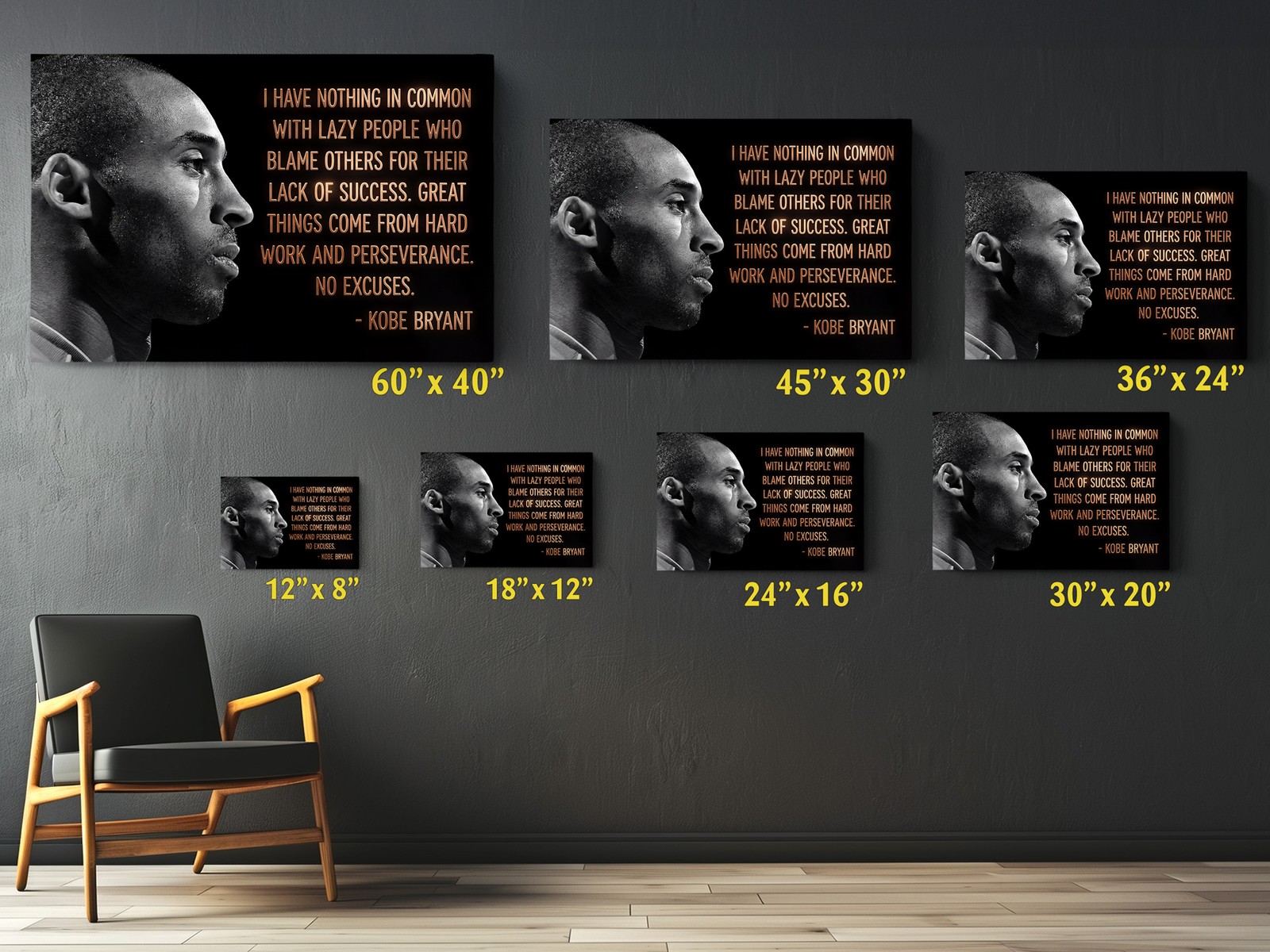 Kobe Bryant Quote Black and White Sport Paints Canvas Print Art Decor Wall