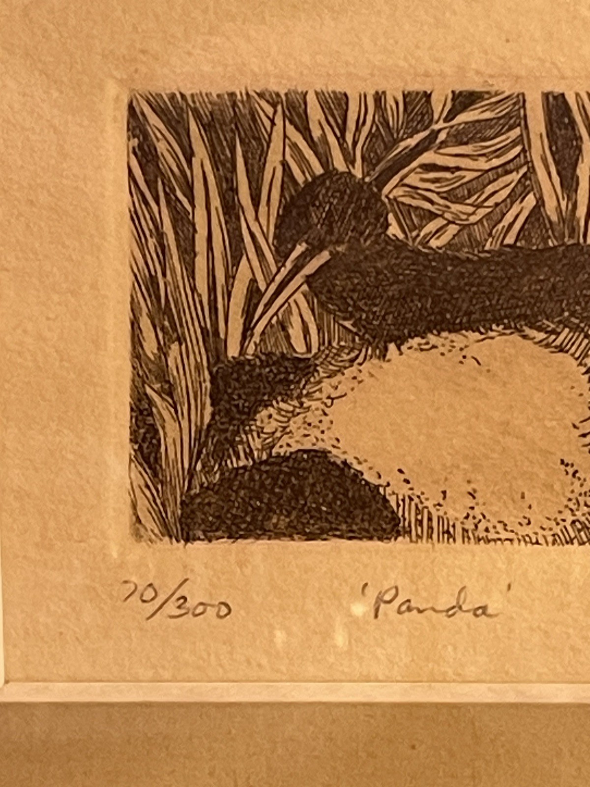 Vintage Signed Artist RH. Badeau Limited Edition Black Ink Etching “Panda”