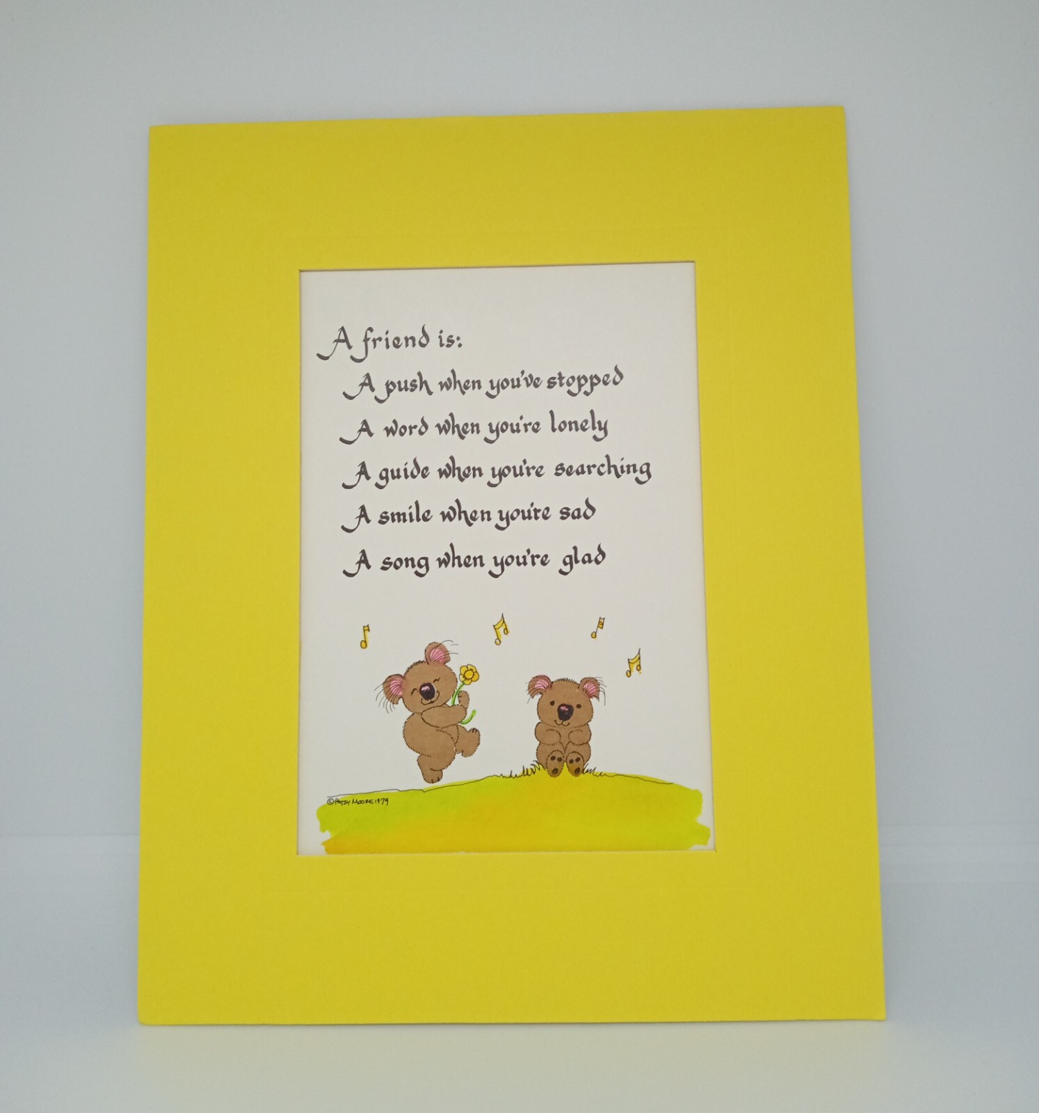 Vintage 1979 Patsy Moore “A friend is” Koala Matted Print 8″ x 10″ Friendship