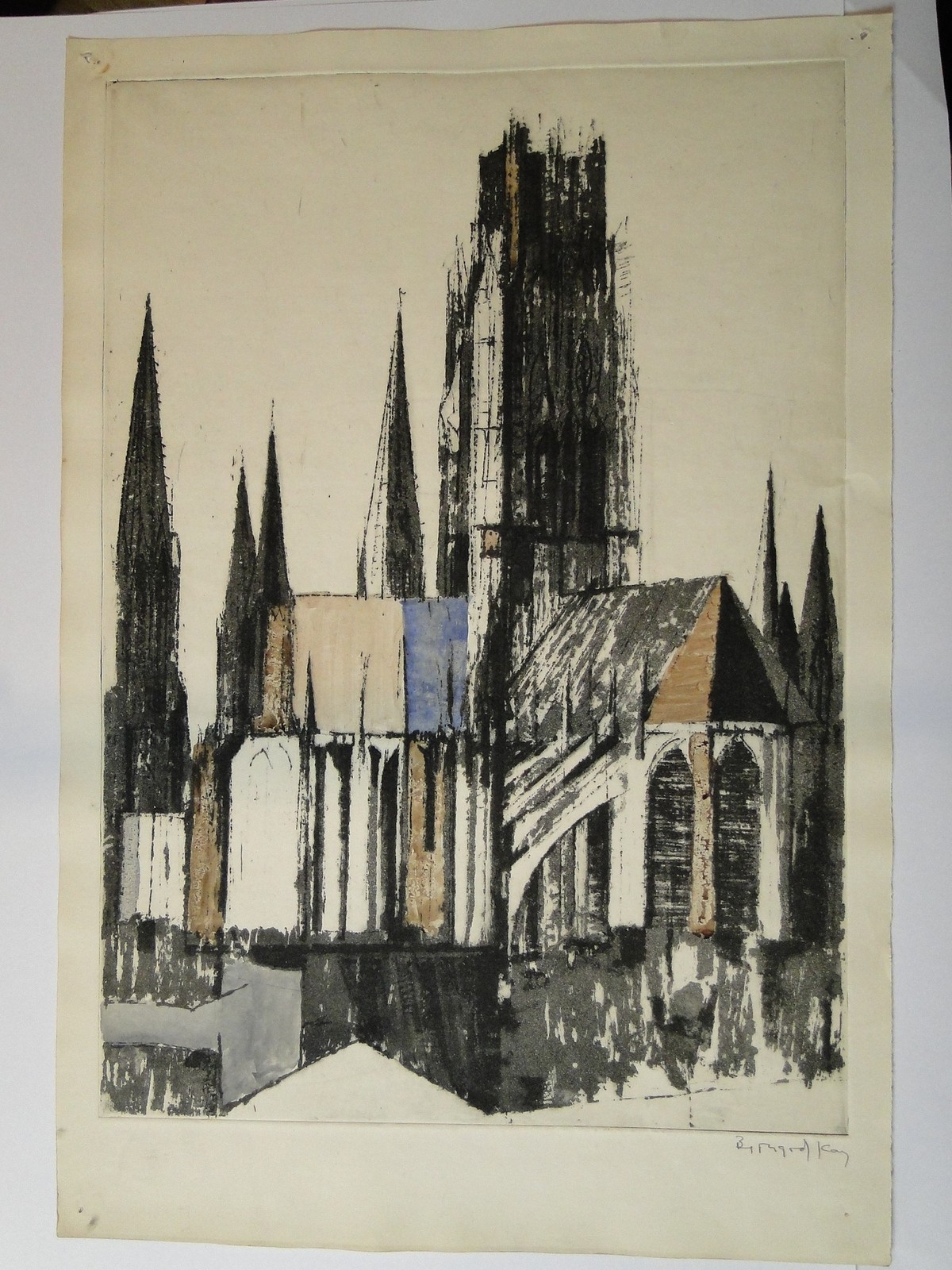 Bernard Kay Cathedrals 2x Large Etchings & Copper Printing Plate c1960s