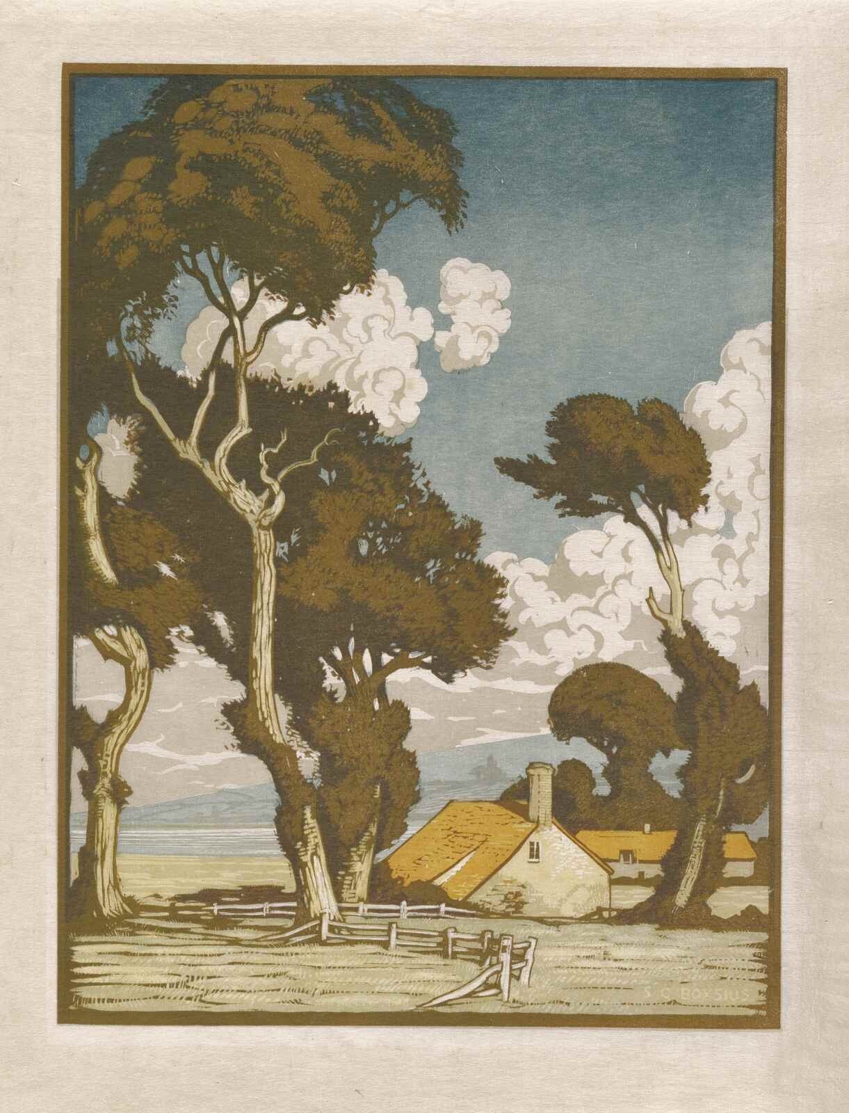 Sylvan G. Boxsius : Summer Landscape : Linocut 1925 Art Print