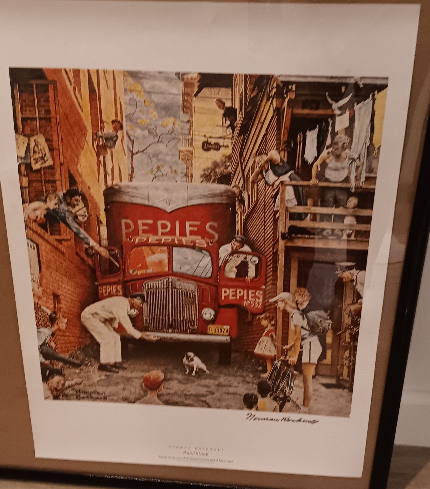Rare Norman Rockwell “Roadblock” Hand Signed Offset Lithograph Excellent ! 1972