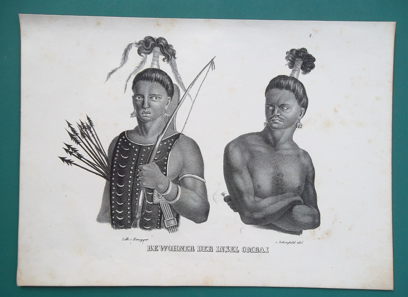 HUMAN RACES Indonesia Malay Warriors Archer Alor Ombai Island – 1845 Print