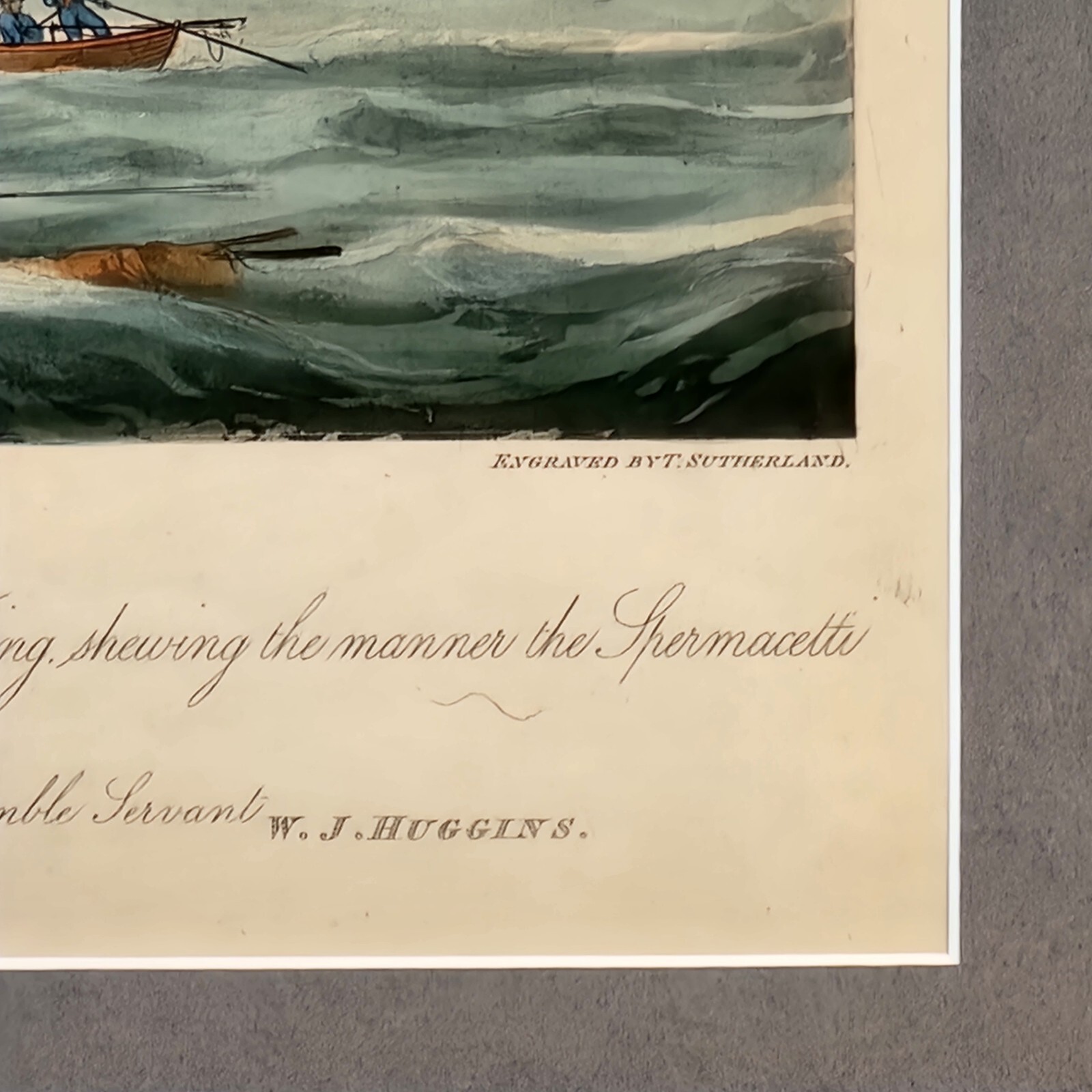 Framed Antique Aquatint South Sea Whale Fishery 19th C After W J Huggins