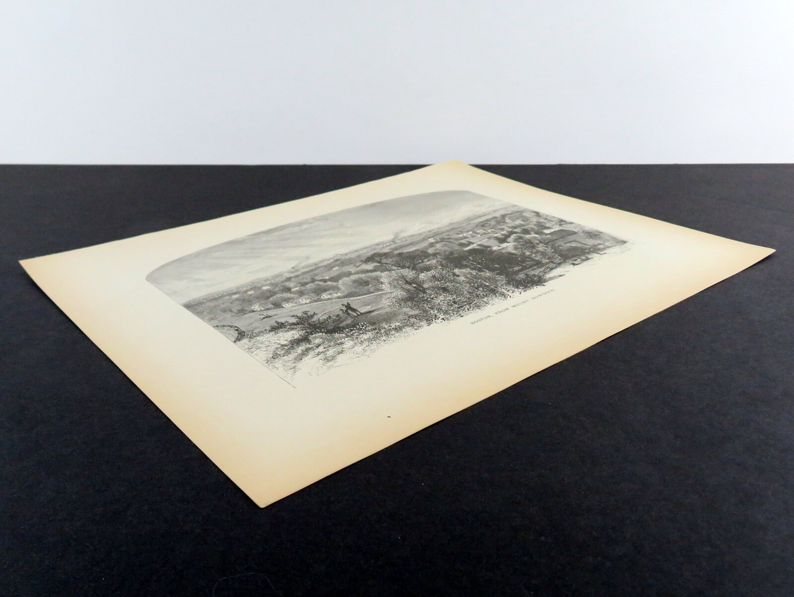 Boston View from Mt Bowdoin, Historic America, 1874 Antique Engraving