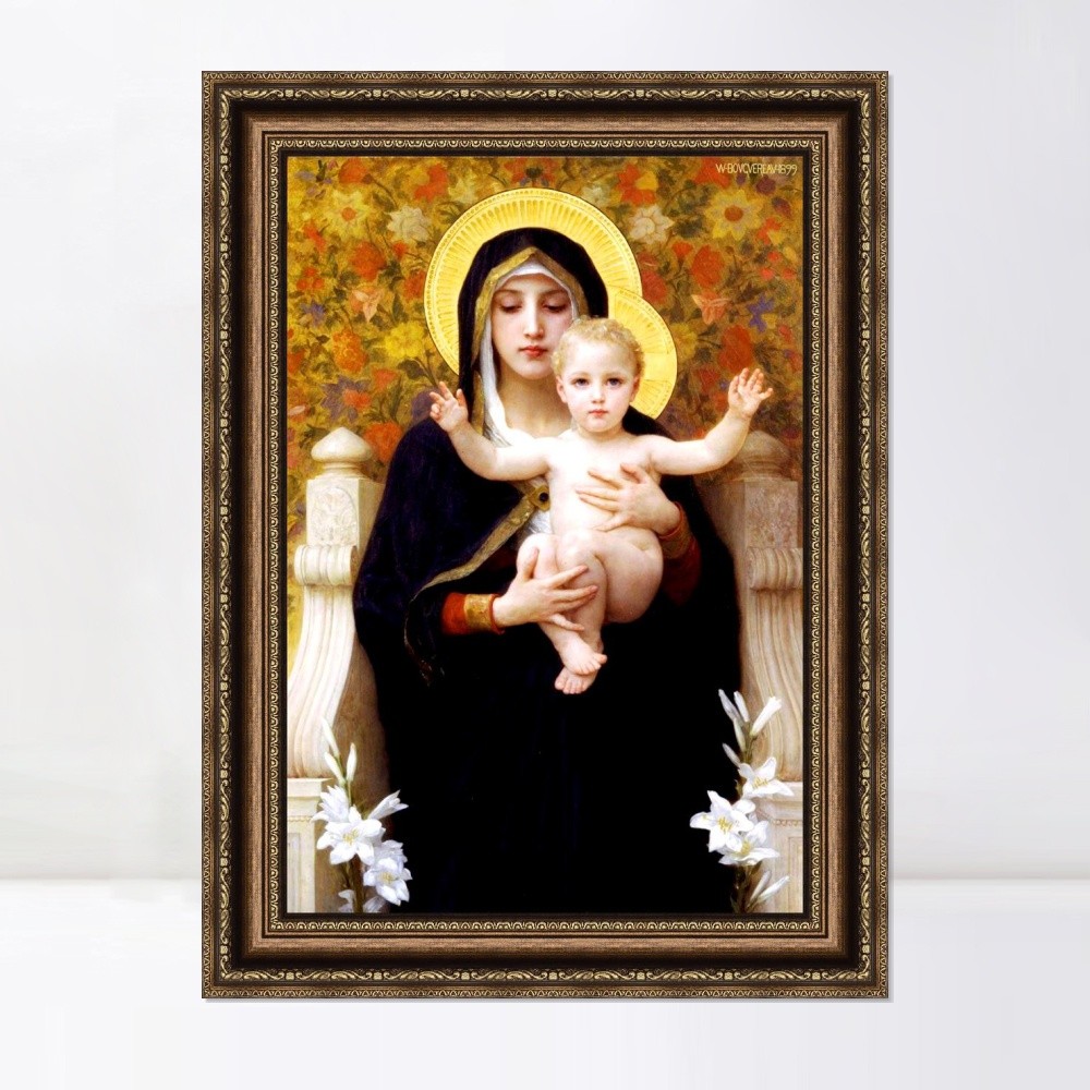 Framed Canvas Art Print The Madonna of the Lilies by William Adolphe Bouguereau