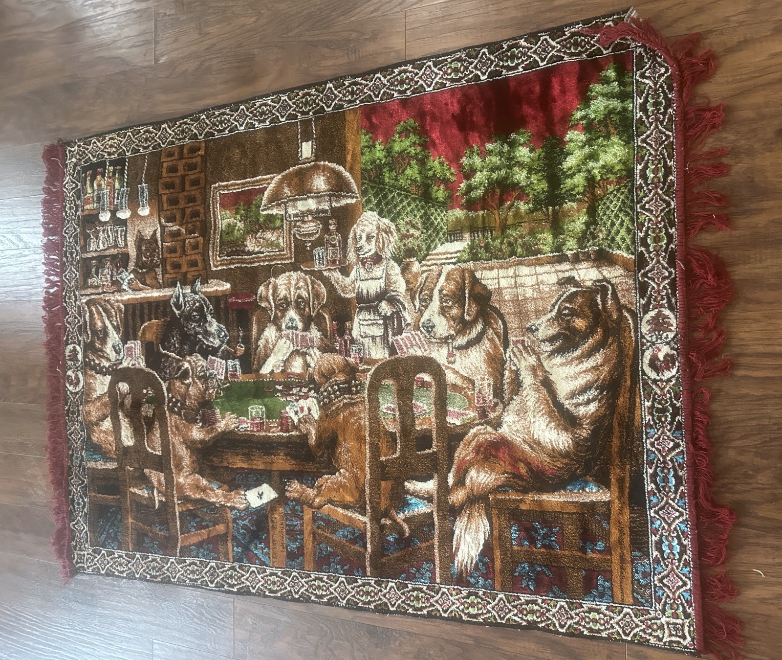 VINTAGE Tapestry Rug of Dogs Playing Poker – Game Room 57” x 39.5”