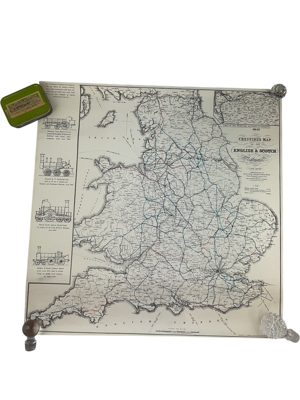 Vintage Train Collectables Art Print 29″ Map 24″ Set of 3 in 1970s Postal Tube