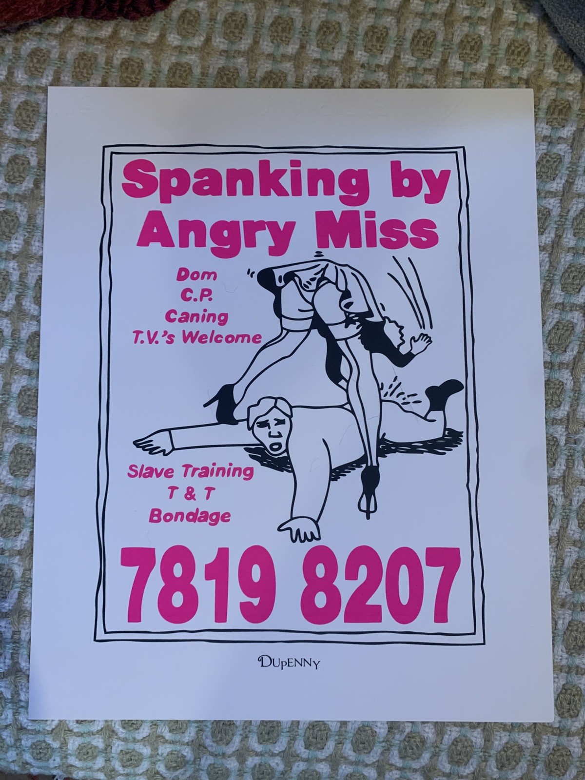 Dupenny ‘Spanking by Angry Miss’ Call Girls Hot Pink Print 30cm x 24cm