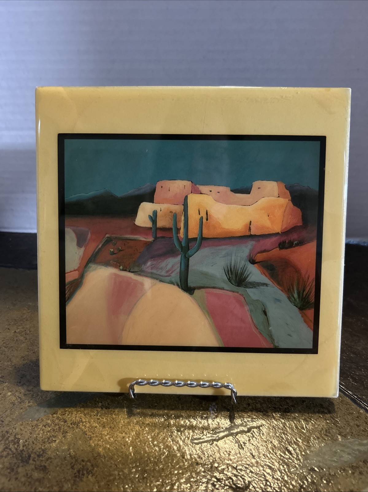 Downe Burns Caliente Cactus Art 8” Ceramic Tile Artist Approved “Warm Earth”