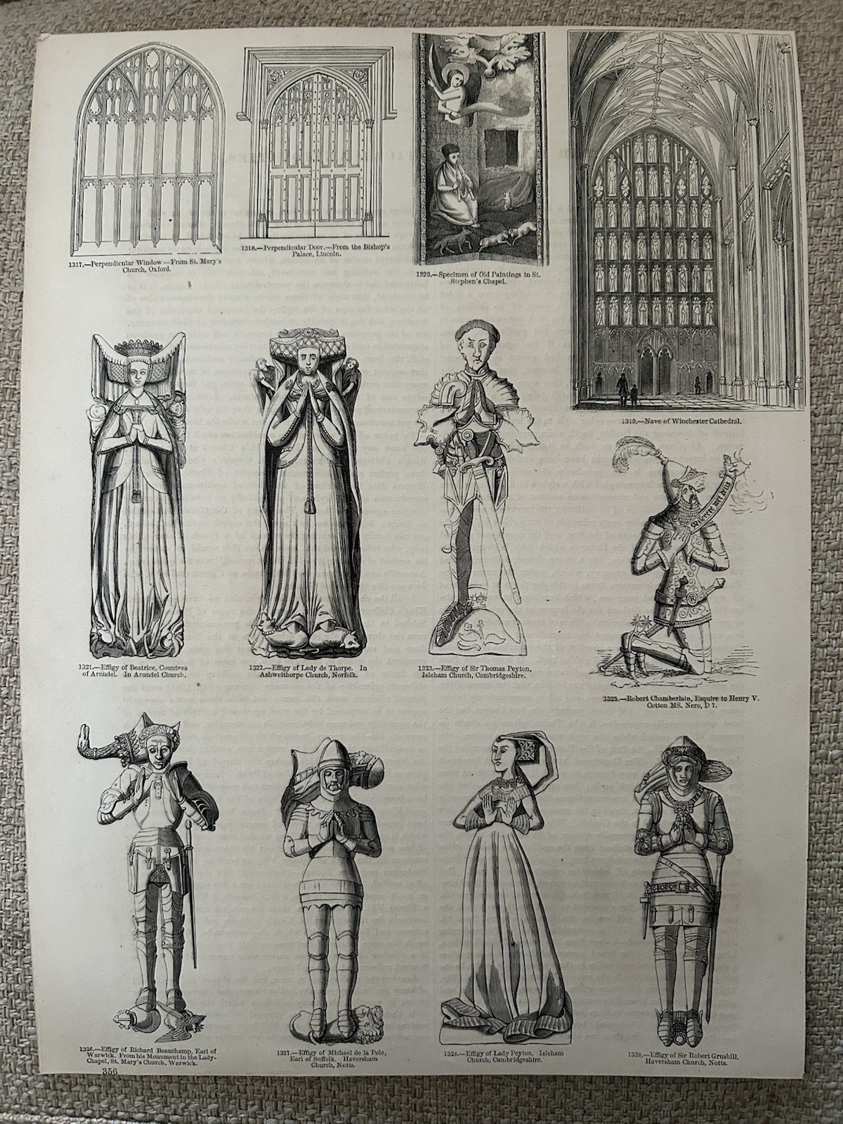 Antique Print Winchester Cathedral c1860s Engraving Lincoln Palace Architecture