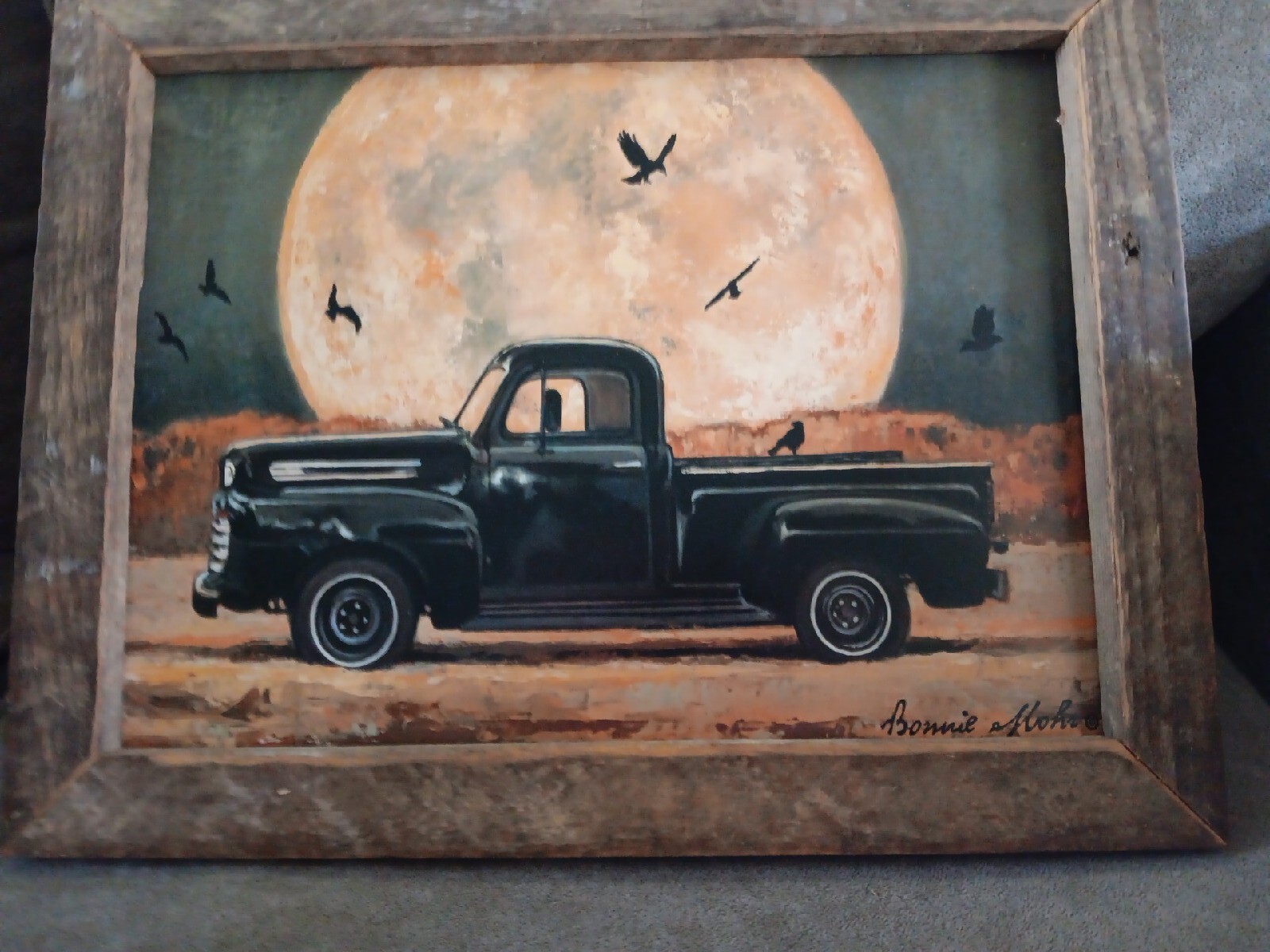 Bonnie Mohr Harvest Moon Black Antique Truck Art Print-Framed Barn wood