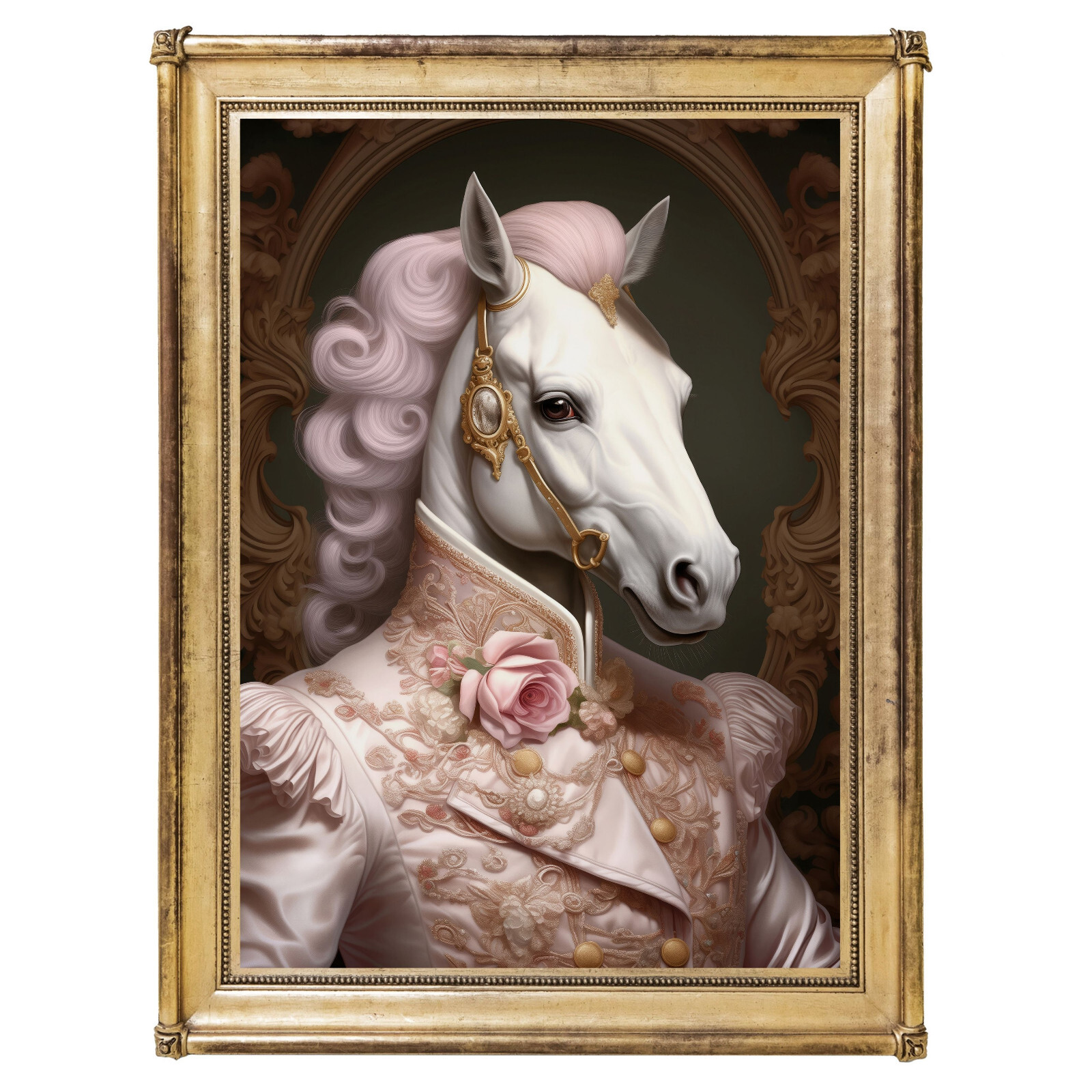 Horse Art Print, Pink hair Horse, Rococo Wall Art, Animal Poster